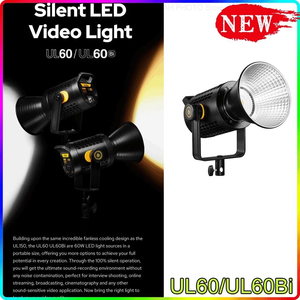 

Godox UL60 UL60Bi Photography lights Bi-Color LED Video Photo Lighting 60W 5600K Silent Remote Control App Support