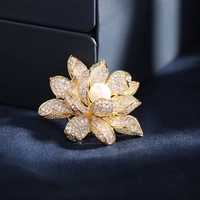 indian luxury zircon lotus flower lapel pins high quality badges noble and elegant dubai arab brooches for women dress accessory