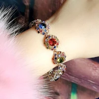 leeker vintage multiple hollow flowers bracelet red blue cubic zirconia bangle for women wedding party jewelry zd1 xs6