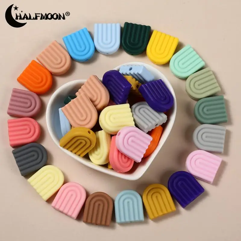 

10Pcs Rainbow Baby Silicone Beads Baby Toys DIY Food Grade Teether Pacifier Chain Necklace Jewelry Cartoon Accessories