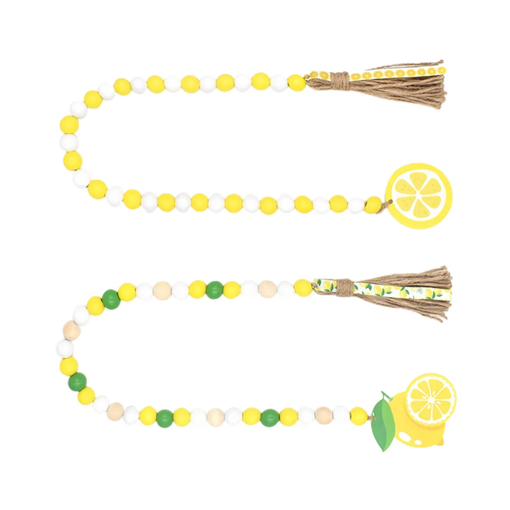 

2pcs Summer Wooden Hanging Beaded Garland with Tassel Lemon Wood Beading Decor