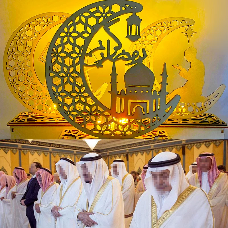 EID Mubarak деревянная подвеска в виде подарка искусственная мусульманская лампа