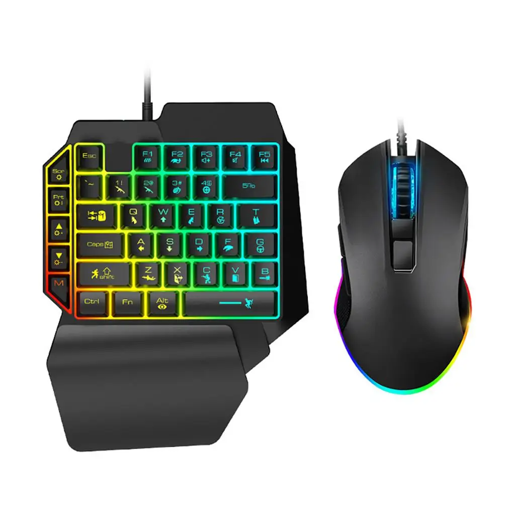 

Wired One Handed Keyboard Mouse Combo 39 Keys Single Hand with RGB Backlight Half Keypad Set Phone Tablet Accessories