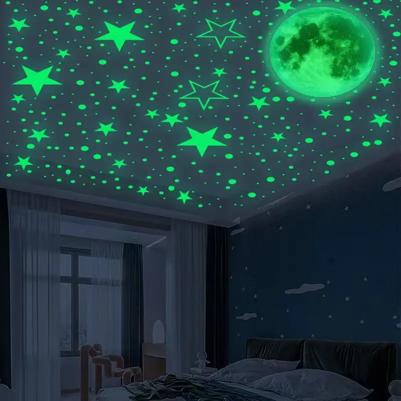 

Ceiling star sky paste luminous star moon fluorescent sticker children's room bedroom wall decoration self-adhesive wall sticker
