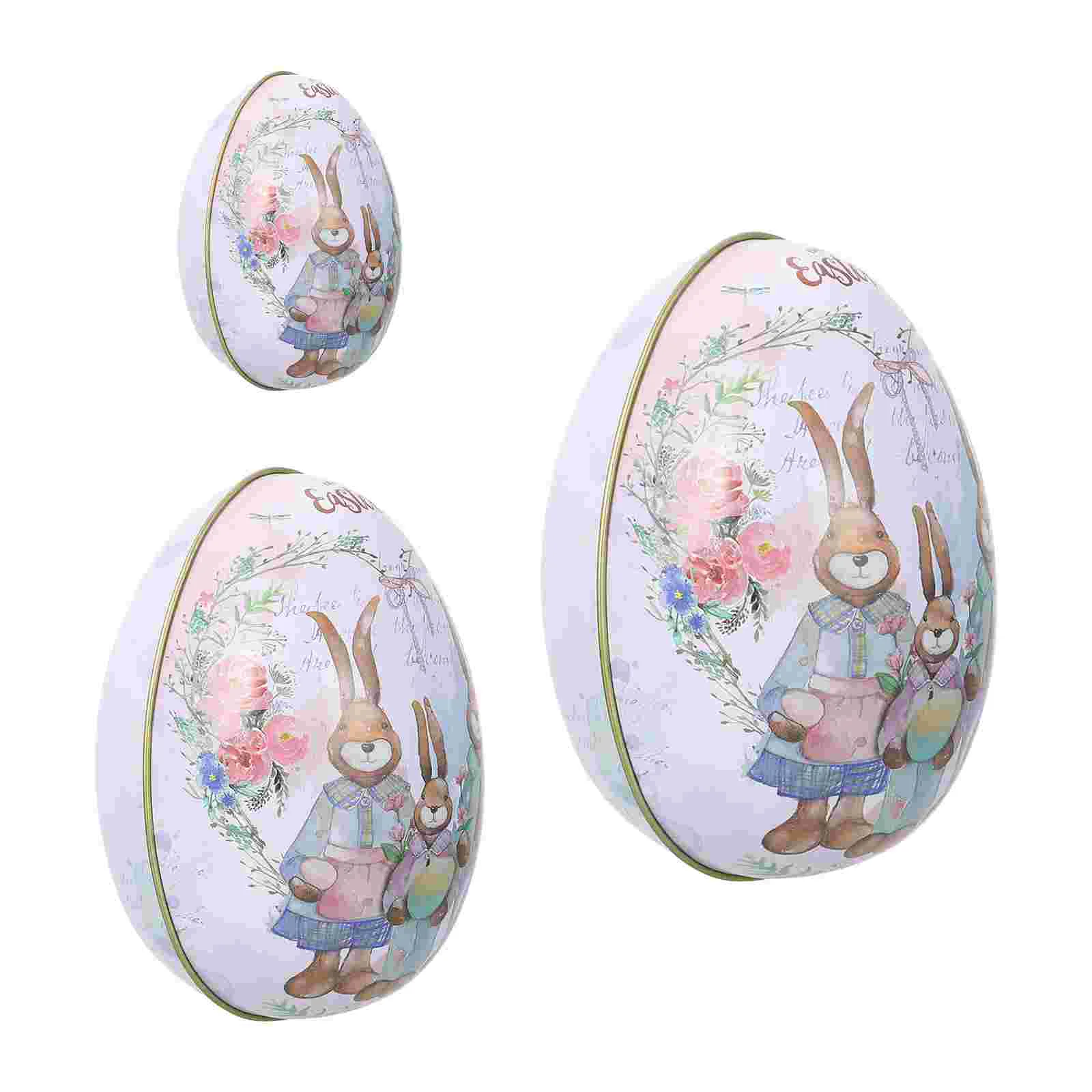 

3pcs Decorative Egg-shaped Candy Boxes Easter Tinplate Gift Boxes for Party