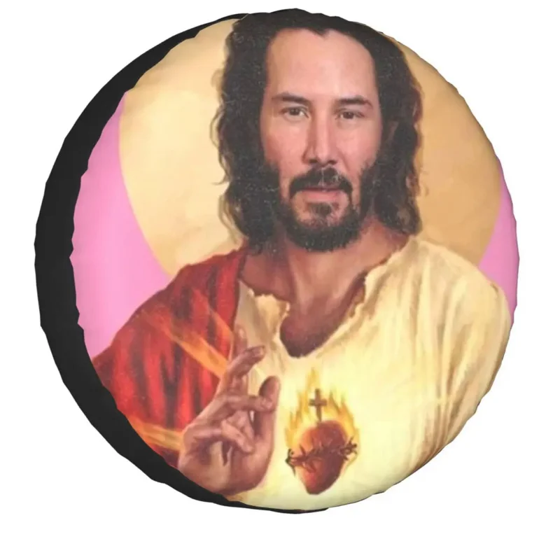 

Saint Keanu Reeves Saviour Tire Cover RV Meme Jesus John Wick Spare Wheel Protector for Jeep Grand Cherokee 14" 15" 16" 17" Inch