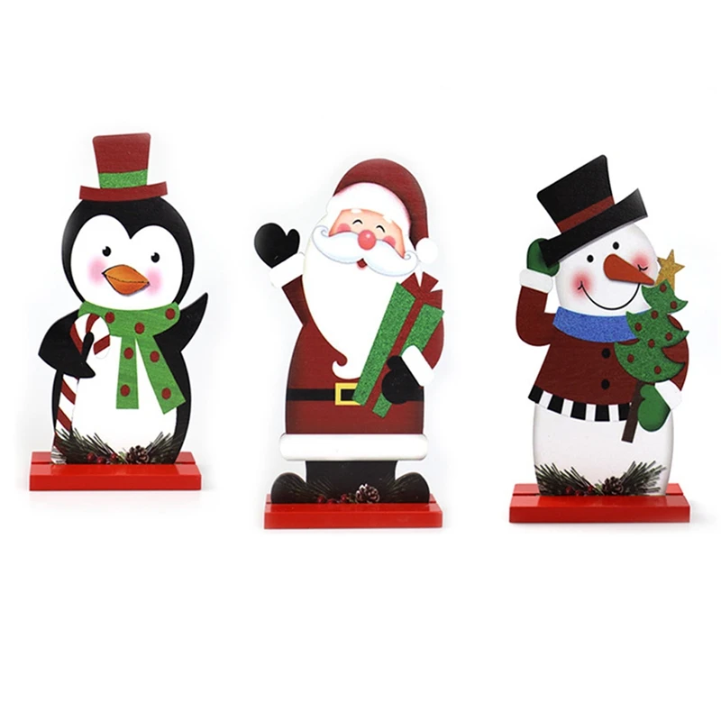 

3Pcs Santa Claus Snowman Penguin Wood Crafts Christmas Christmas Table Decorations Noel Christmas Decoration Home