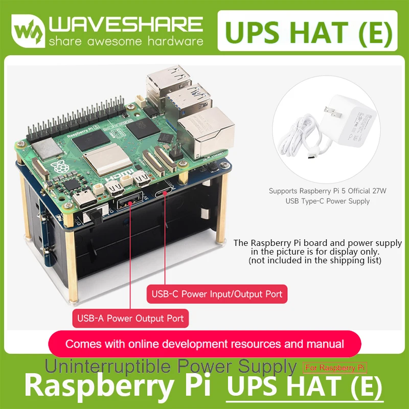 Фото Блок бесперебойного питания Raspberry Pi 5/4B/3B+ UPS HAT (E) поддерживает 4×21700 литиевых батарей (батарейки НЕ входят в комплект), выход 5В 6А №1