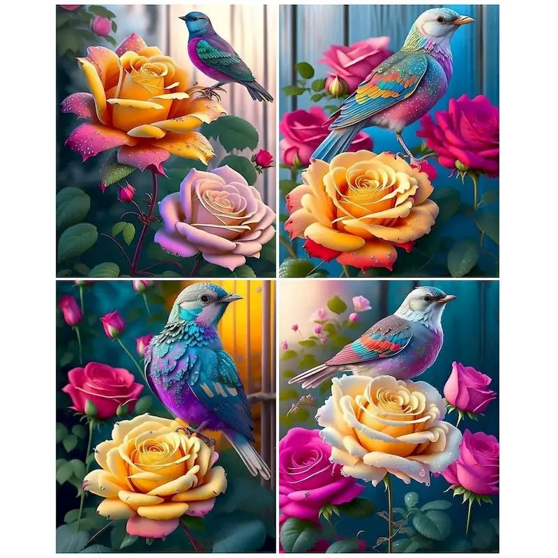 

GATYZTORY Oil Painting By Numbers Flower Birds DIY Craft For Adults Kits Acrylic Paint Framed Coloring By Numbers Drawing Decor