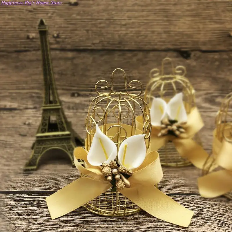 

1pcs Wedding Candy Box Tinplate birdcage bell gift bags with handles favor boxes