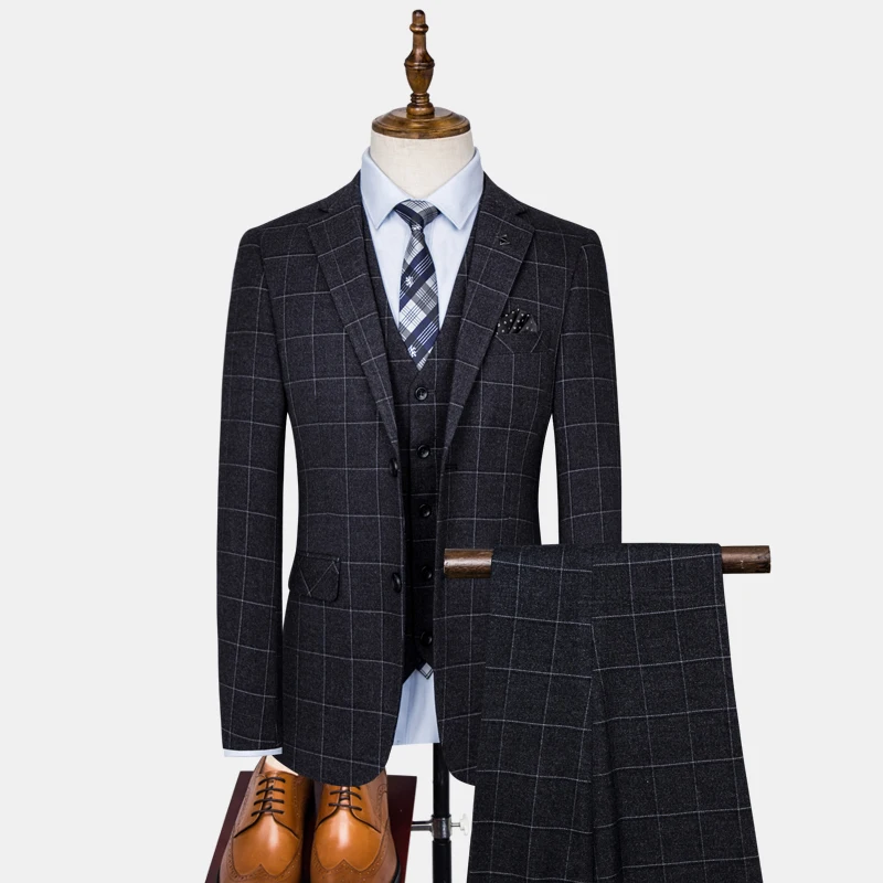 

2023High-end boutique new (suit + vest + trousers) fashion business British dress wedding trend handsome men three-piece set