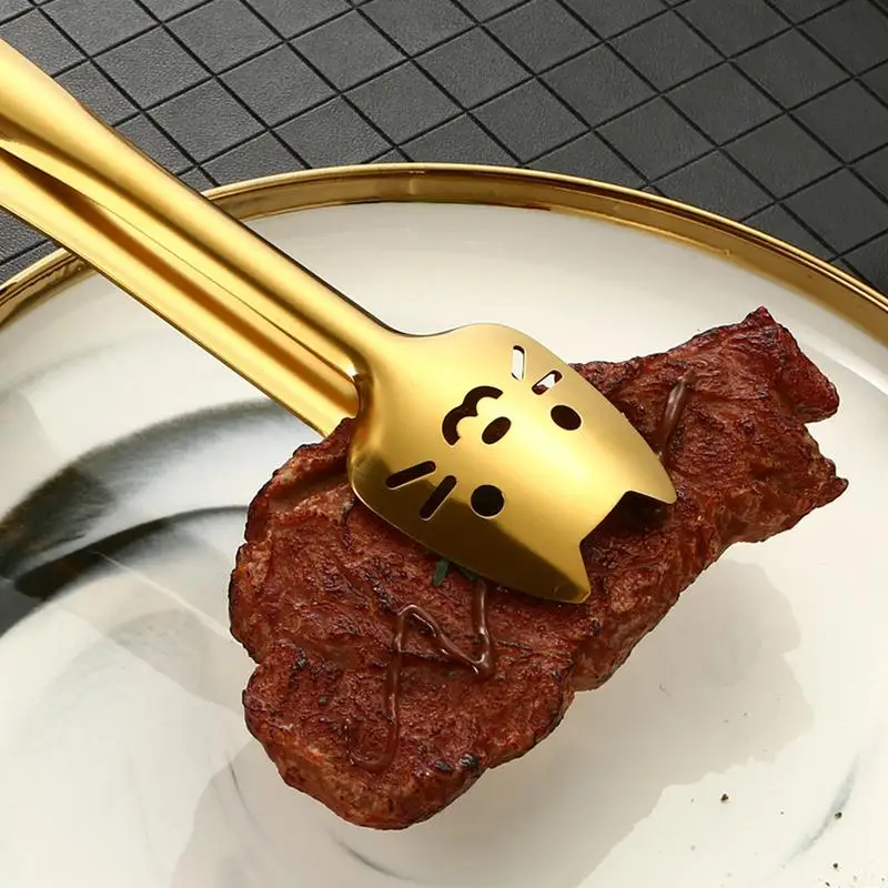 Щипцы для барбекю гриля зажим из нержавеющей стали хлеба дизайн кошки