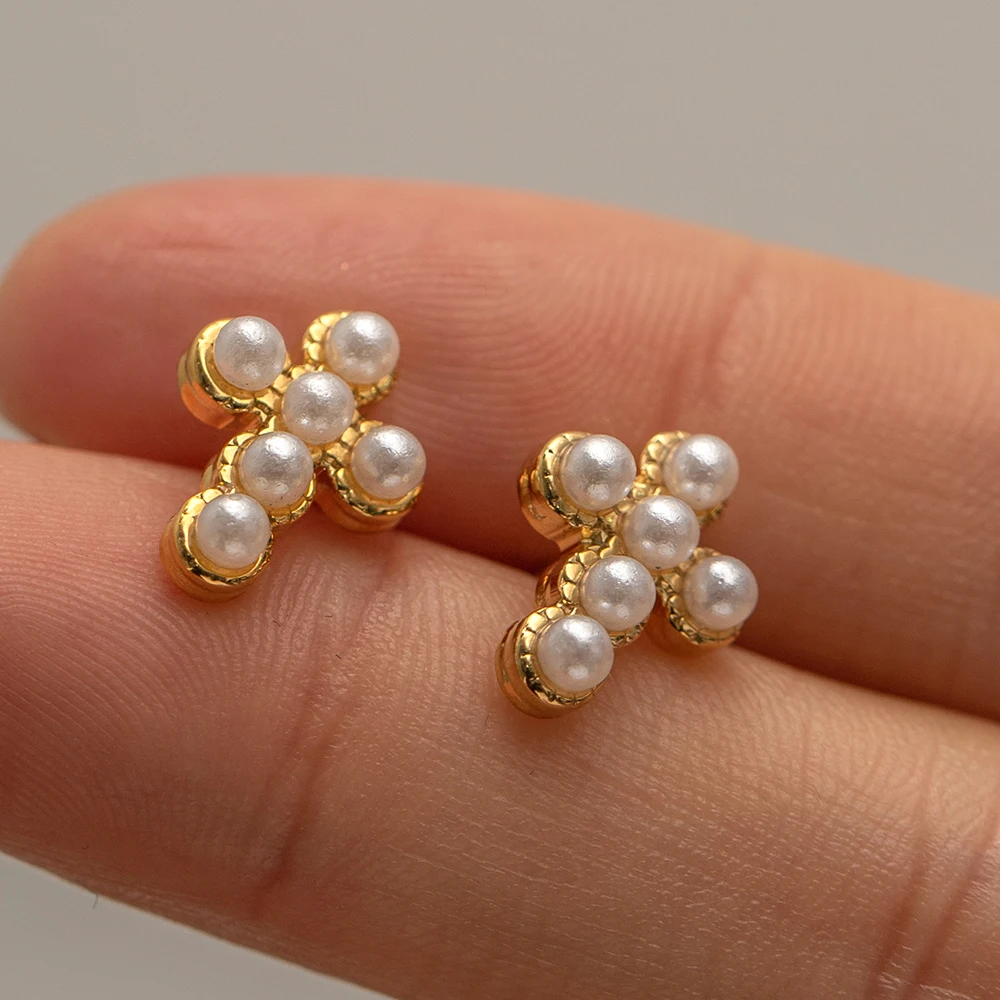 Женские серьги-подвески из нержавеющей стали с жемчугом