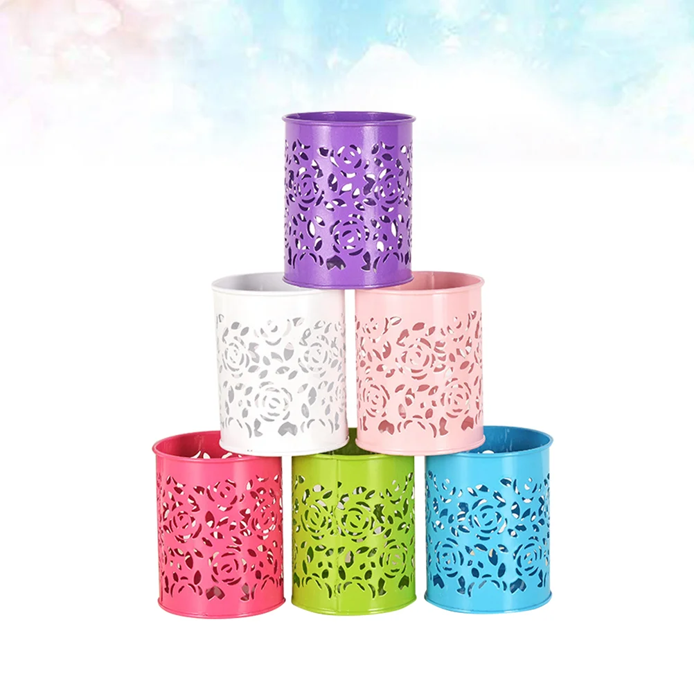 

6-Piece Creative Iron Metal Practical Rose Flower Pen Container Organizer Holder
