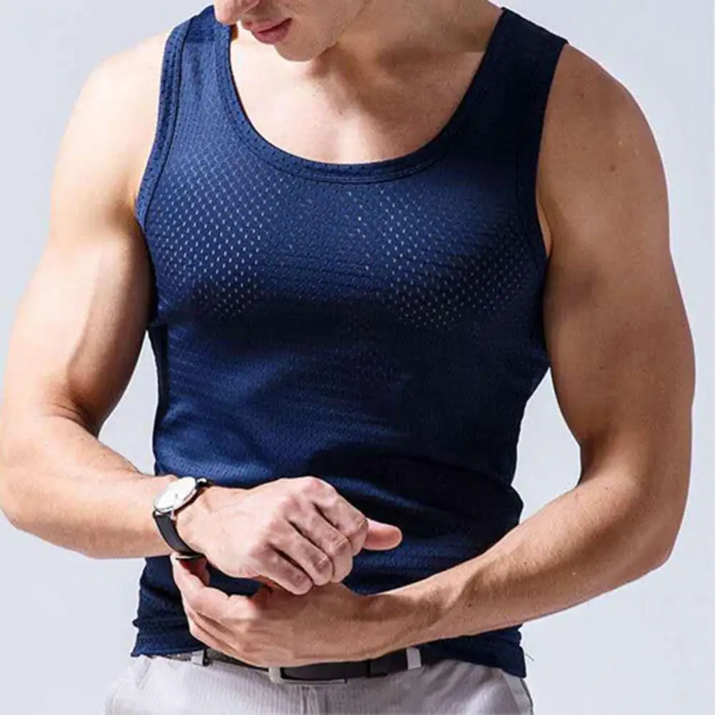 

Men Tank Top Solid Color O Neck Hollow Out Breathable Summer Top All Match Breathable Men Top Male Clothes Daily Garment