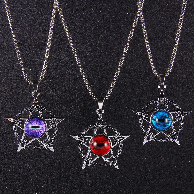 

Fashion Retro Hexagram Devil's Eye Pendant Necklace for Men Hip Hop Personality Skull Jewelry Punk Eye Accessories Party Gift