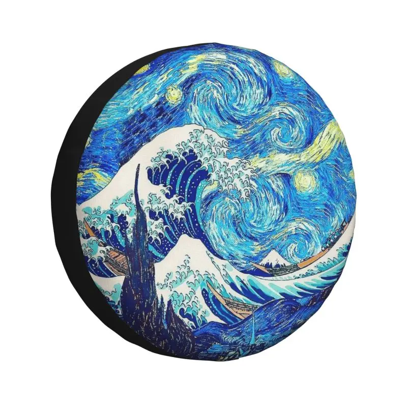 

The Great Wave Kanagawa Starry Night Spare Tire Cover for Mitsubishi Pajero 4WD 4x4 Trailer Car Wheel Protector