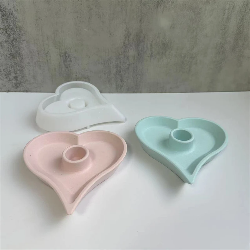 

Heart Shape Concrete Candle Holder Tray Mold Plaster Storage Box Mold Silicone Resin Making Molds jewelry display tray Mold