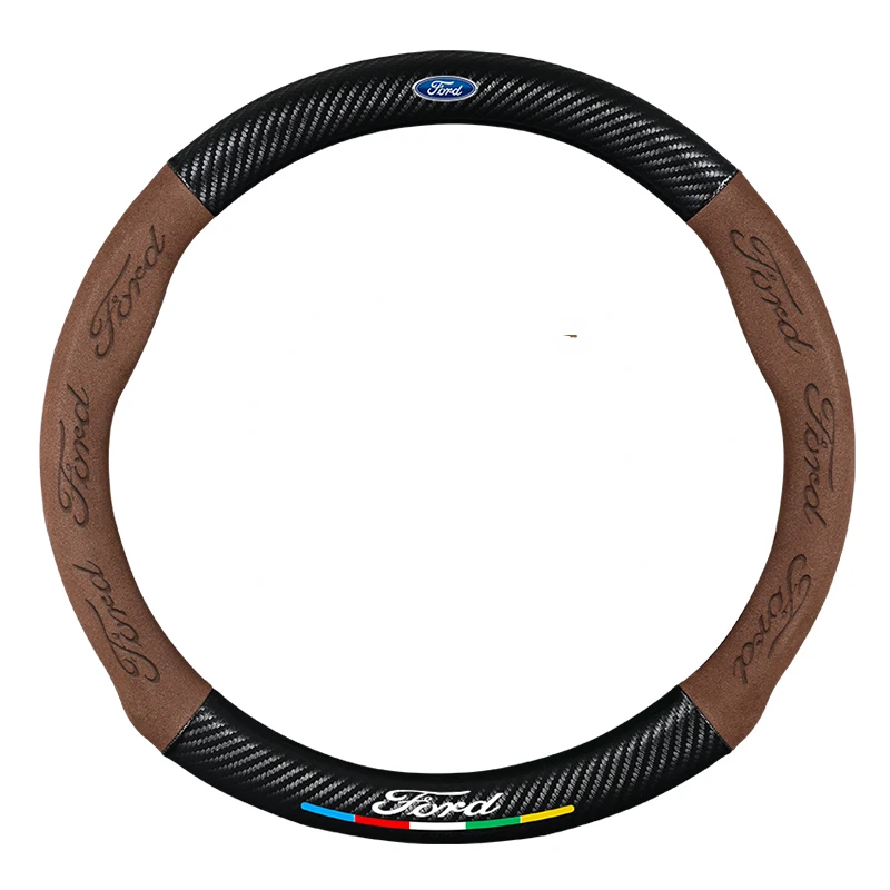 

3D Embossing Carbon Fiber Leather Car Steering Wheel Cover For Ford Focus Fiesta Ranger Mondeo Escort Falcon Kuga Mustang Edge