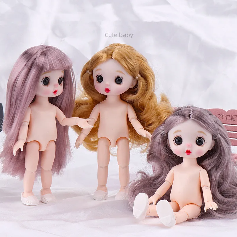

New 16cm Doll Body 13 Joints Can Move 3D Big Eye Nude Doll Make-up Change 8 Minutes BJD Princess Doll Girl DIY Toy Dress Up Gift
