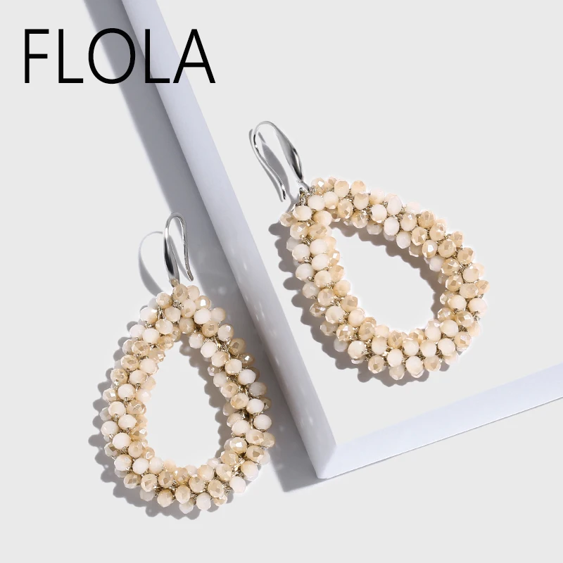 FLOLA Statement Ivory Crystal Beads Teardrop Earrings for Women Dangle Earrings Ear Oorbellen Jewelry Brincos ersn51