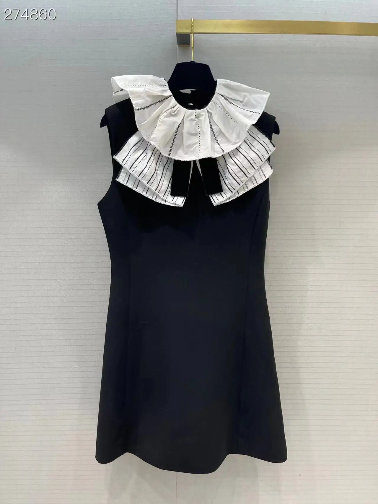 Fyion Fashion Runway 2022 Summer Vintage Dress Women Sleeveless Ruffles Collar High Quality Elegant Mini Black Dresses