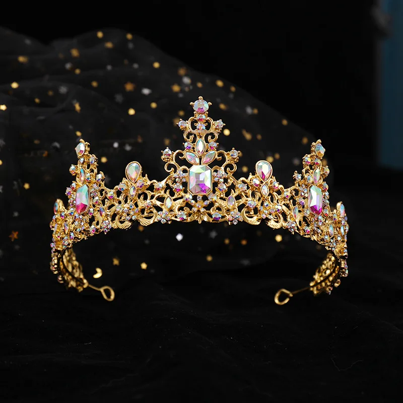 

Ethnic Baroque Royal Queen Crown Colorful Jelly Crystal Rhinestone Stone Wedding Tiara for Women Costume Bridal Hair Accessories