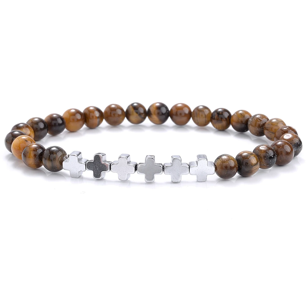 Браслет из натурального камня сплав крест Подвески 6 мм малахит лава гематит