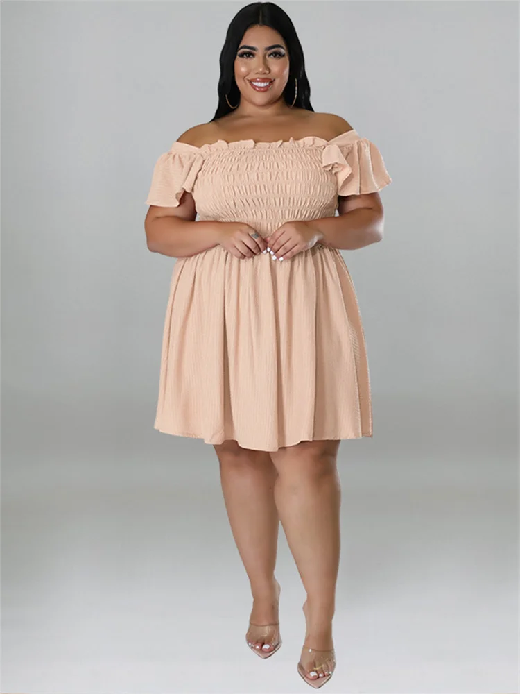Plus Size Dresses for Women Summer Solid One Shoulder Elegant Mini Dress Ball Gown Hot Sale Whole 3xl 4xl 5xl 6xl