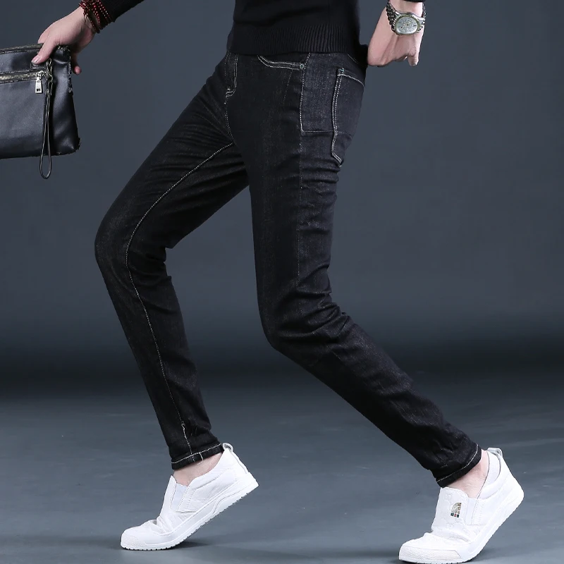 Autumn Black Jeans Men Casual Slim Fit Pencil Pants Streetwear Fashion Embroidery Stretch Denim Trousers CP2107