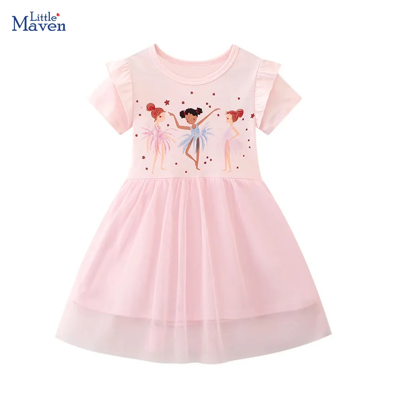 Летнее платье для девочек Little maven Сетчатое принцессы Модное детское с принтом