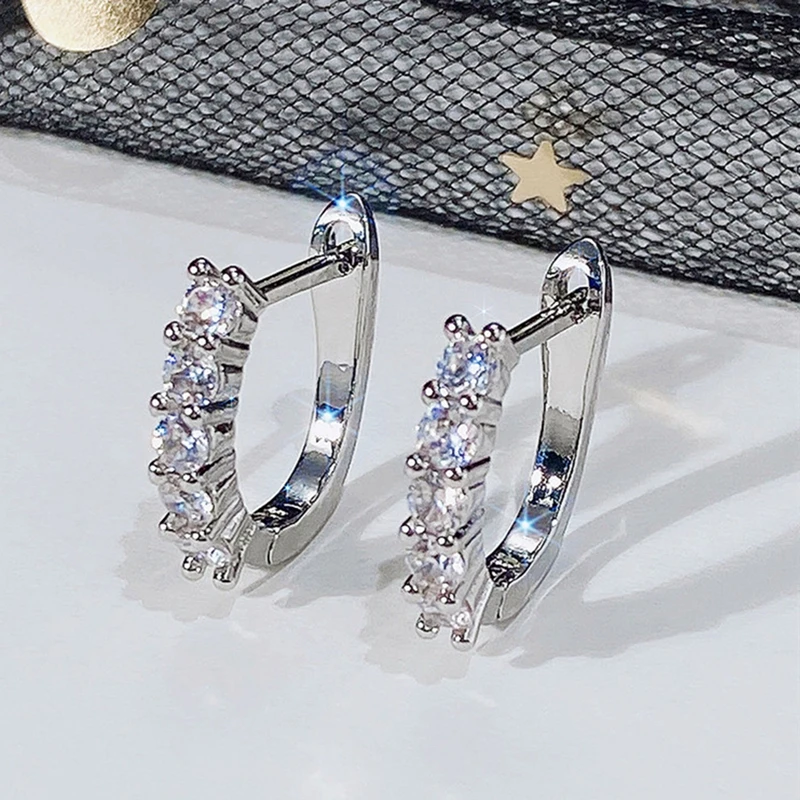 

Trendy U shaped Embellished With White Cubic Zirconia Hoop Earrings For Women Banquet Party Jewelry Gift Female Accessories