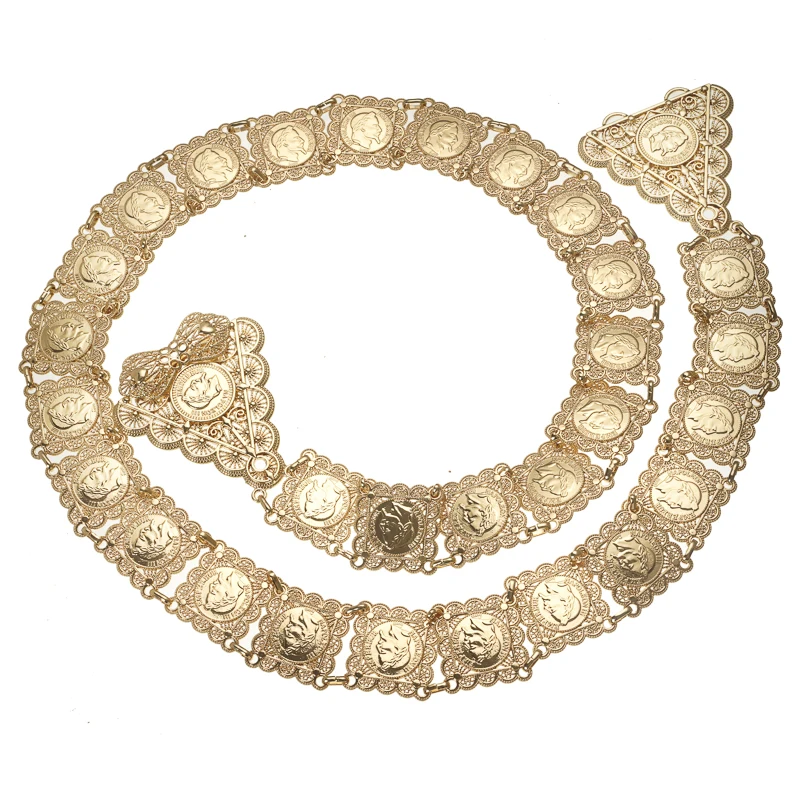 

Турецкая Свадебная бижутерия, фигурка Наполеона, Цветочный Пояс с вырезами, арабский свадебный подарок, новая французская монета, позолоченная бижутерия для тела, длинная цепочка