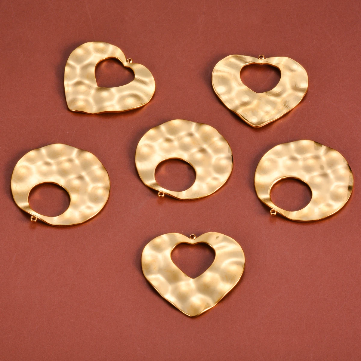 

6pcs/lot Geometry Golden Round Heart Embossed Charms for DIY Stainless Steel Earrings Pendants Necklace Jewelry Making Supplies