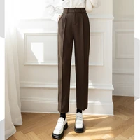 spring autumn new suit pants casual nine point straight pipe pants female black khaki pants women loose vintage fashion 89b