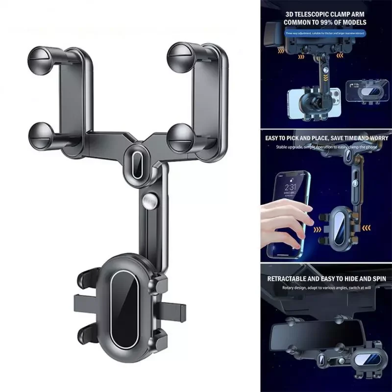 

Rearview Mirror Holder 360° Rotatable Support For Car Mount GPS Holder 4.0-7.0 Inches Telescopic Car Mobile Stand