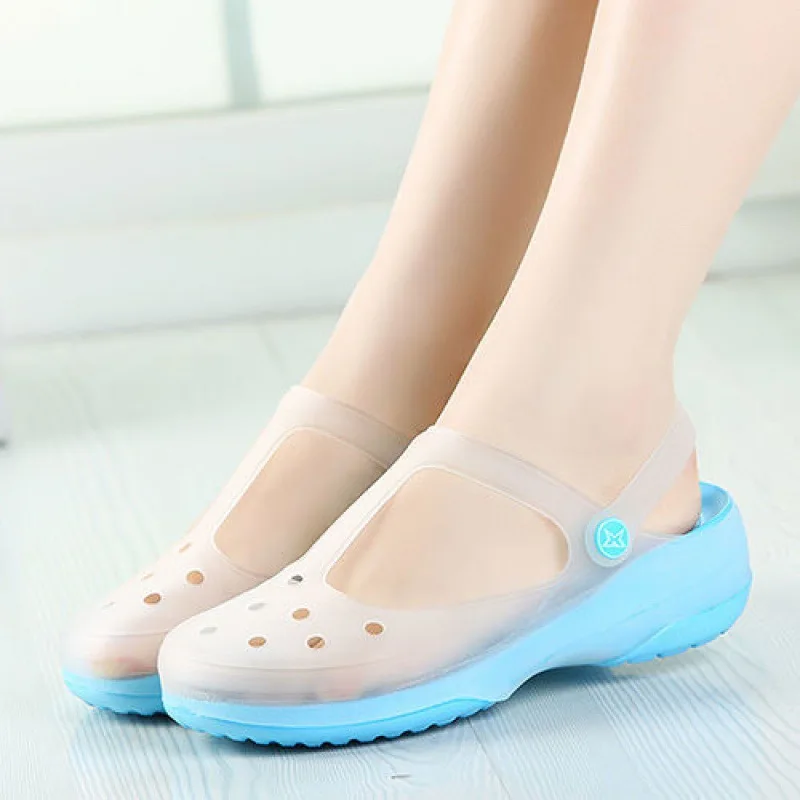 Women Jelly Sandals Outdoor Beach Garden Shoes EVA Thick Sole Hollow Indoor Non-slip Soft Slippers Comfortable Slip-on Flip-Flop