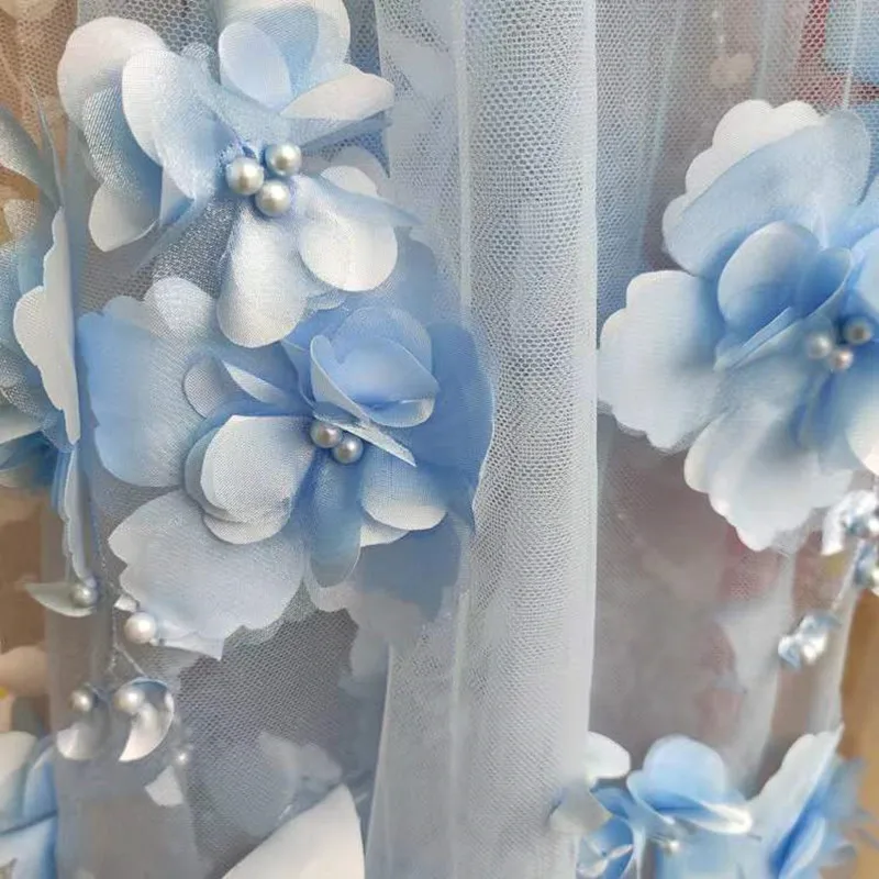 Свадебное платье сетчатая кружевная ткань с объемными бусинами и цветами 2021 | Дом