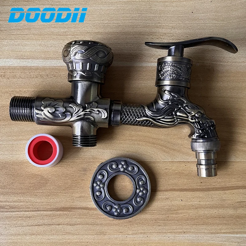 Free Shipping Zinc Alloy/Brass Washing Machine Garden Faucet Carved Wall Mount Bibcock Double Use Bibcock Laundry Mop Pool Tap