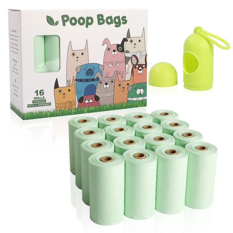 Dog Cat Poop Waste Bag 100% Biodegradable Corn Starch PLA Compostable Extra Thick Strong Leak Poof Eco-friendly 16 Rolls 240Bags