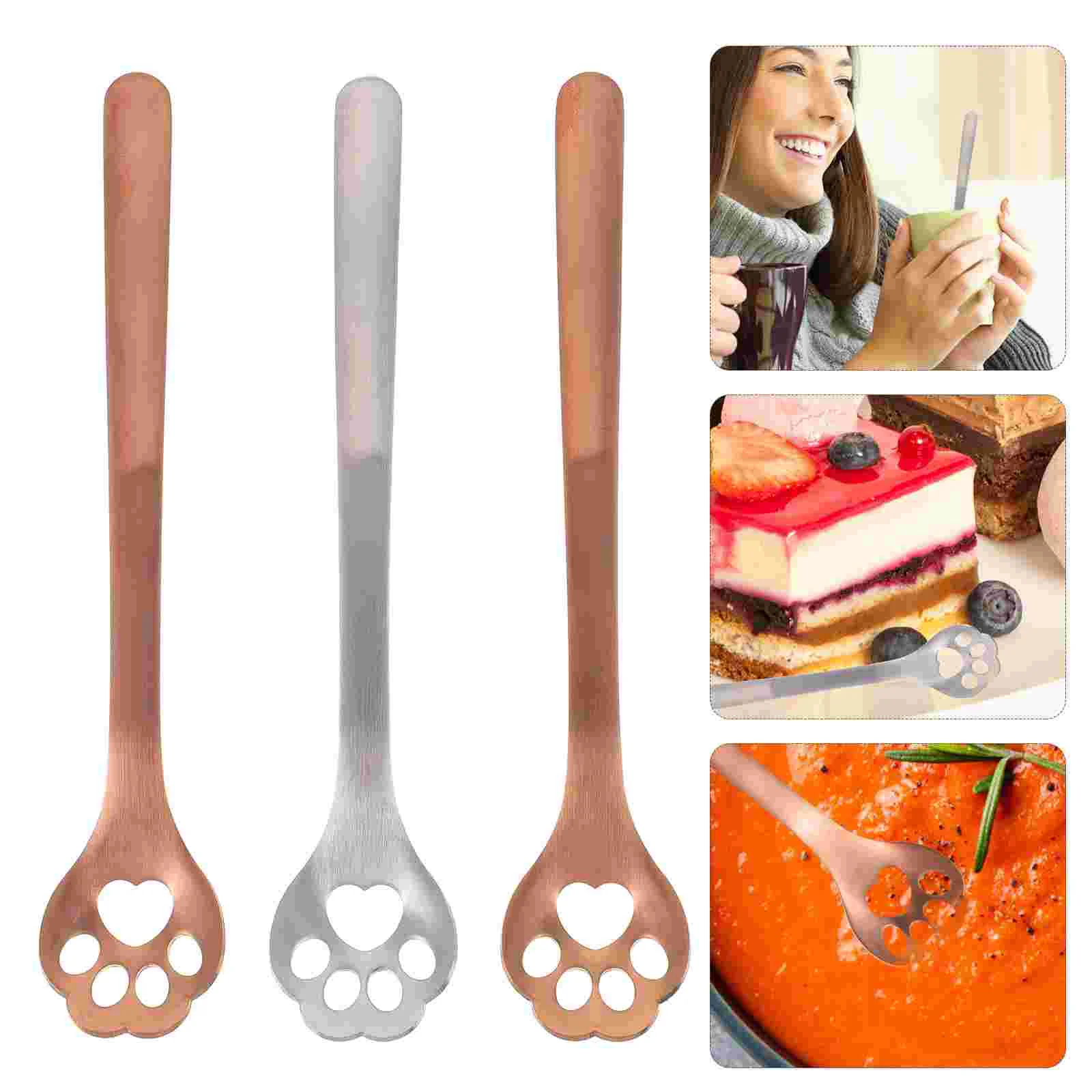 

3 Pcs Stainless Steel Spoon Hollow Cat Scratching Coffee Convenient Cake Fine 15X2.8cm Tea Spoons Colorful 304