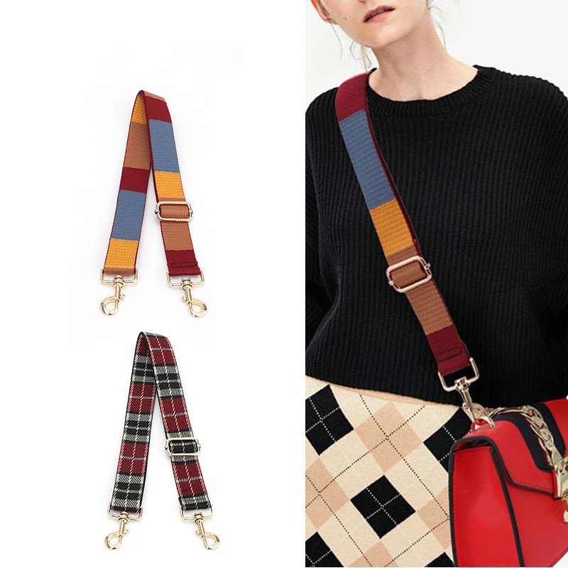 Contrast Color Plaid Bag Wide Shoulder Strap Accessories Women Bag Replacement Shoulder Diagonal Adjustment Long Shoulder Strap