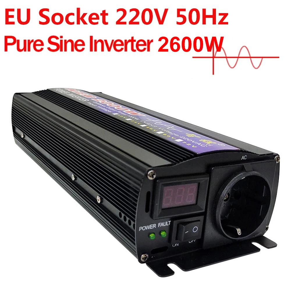 

EU Socket Pure Sine Inverter 1000W 2000W 2600W Power DC 12V 24V To AC 220V 50Hz Voltage Converter Solar Car Inversor Powerbank