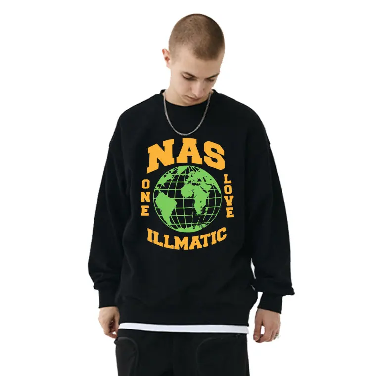 

Rap Nas One Love Illmatic Korean Fashion Sweatshirt Men Women Casual Plus Size Pullover Men's Hip Hop Punk Sweat Sweatshirts