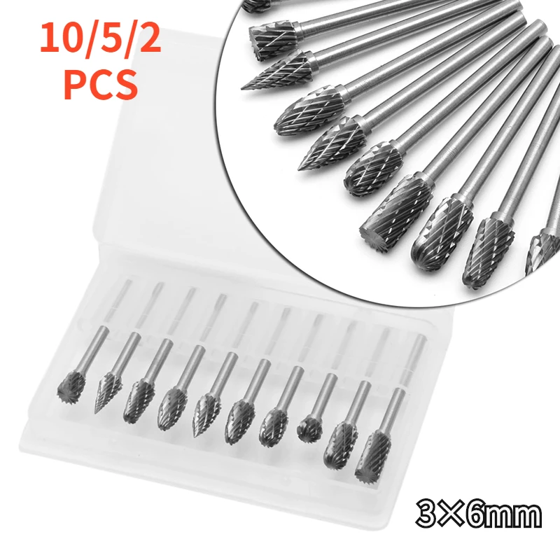 

10/5/2 Pieces Tungsten Carbide Rotary Burr 3x6mm Shank Pull Carbide End Mill Rotary Tool Dremel Tool Wood Electric Grinder