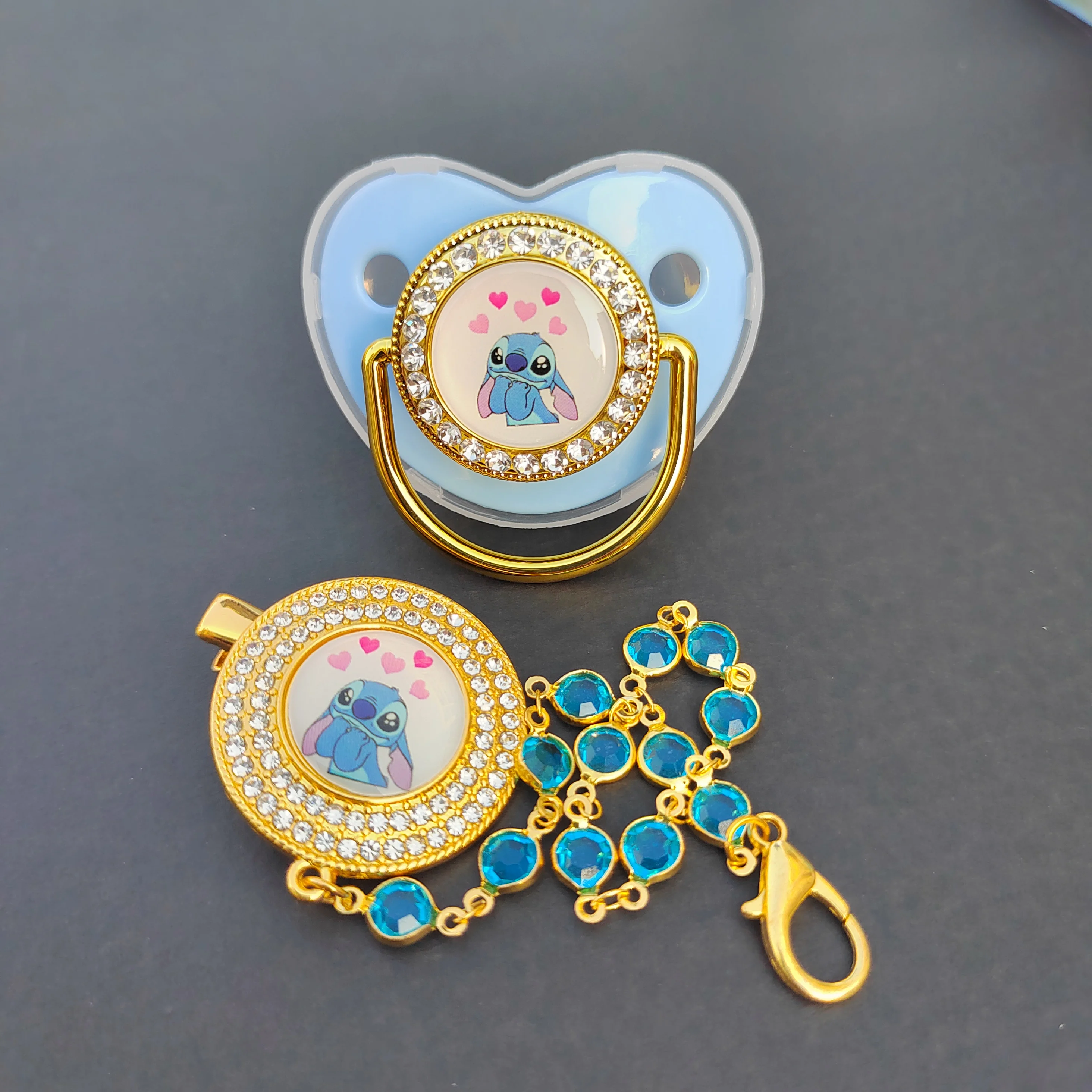 

Latest newborn baby pacifier chain rhinestone pacifier holder silicone pacifier baby pacifier fake baby shower gift Chupetes