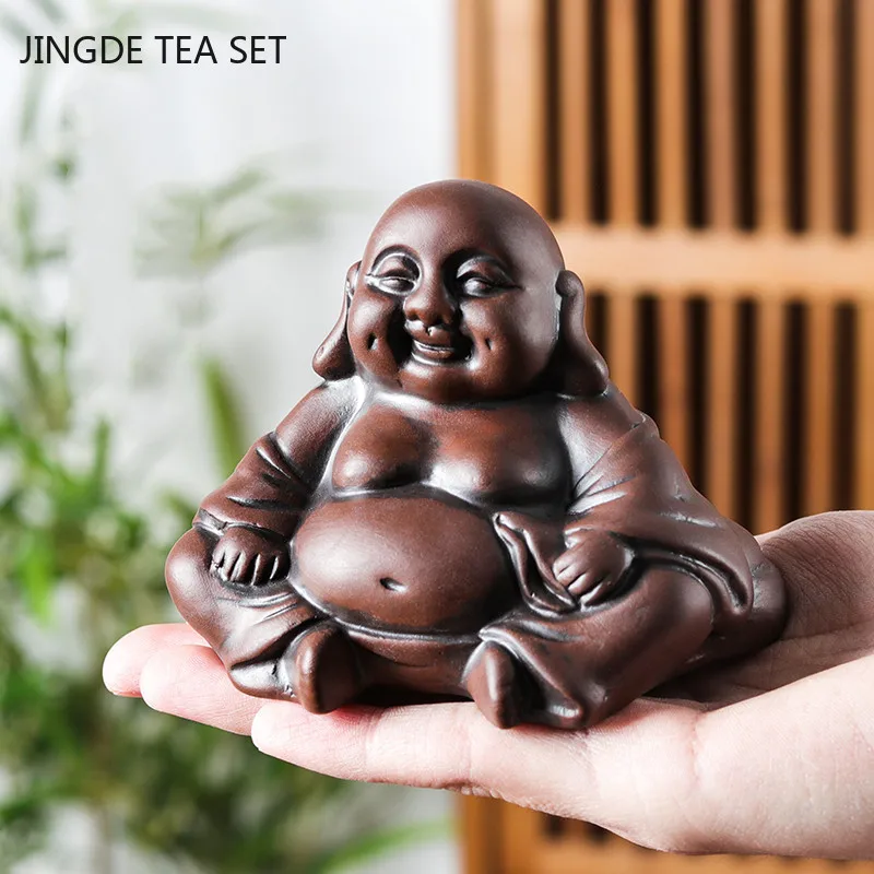 

Trumpet Maitreya Buddha Sculpture Ornament Fortune Buddha Statue Can Be Raised Tea Pet Decoration Purple Clay Tea Set Supplies