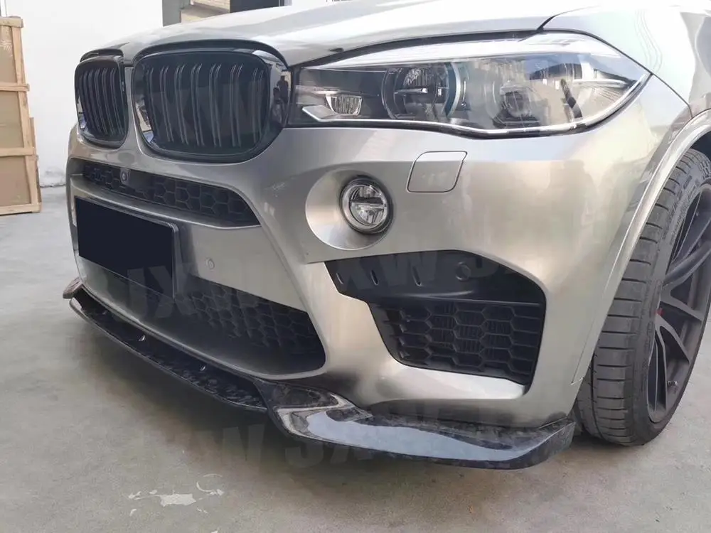 Фото Настоящий карбоновый передний спойлер (губа) для BMW X5M F85 X6M F86 2015-2018, V-образный стиль, кованый, из настоящего карбона, для бампера, комплект FRP №2
