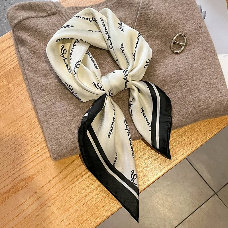

Spring and Autumn New 70*70cm Silk Scarf Women Letter Printed Square Scarf Outdoor Small Hair Decorate Headband Shawl Hijab Girl