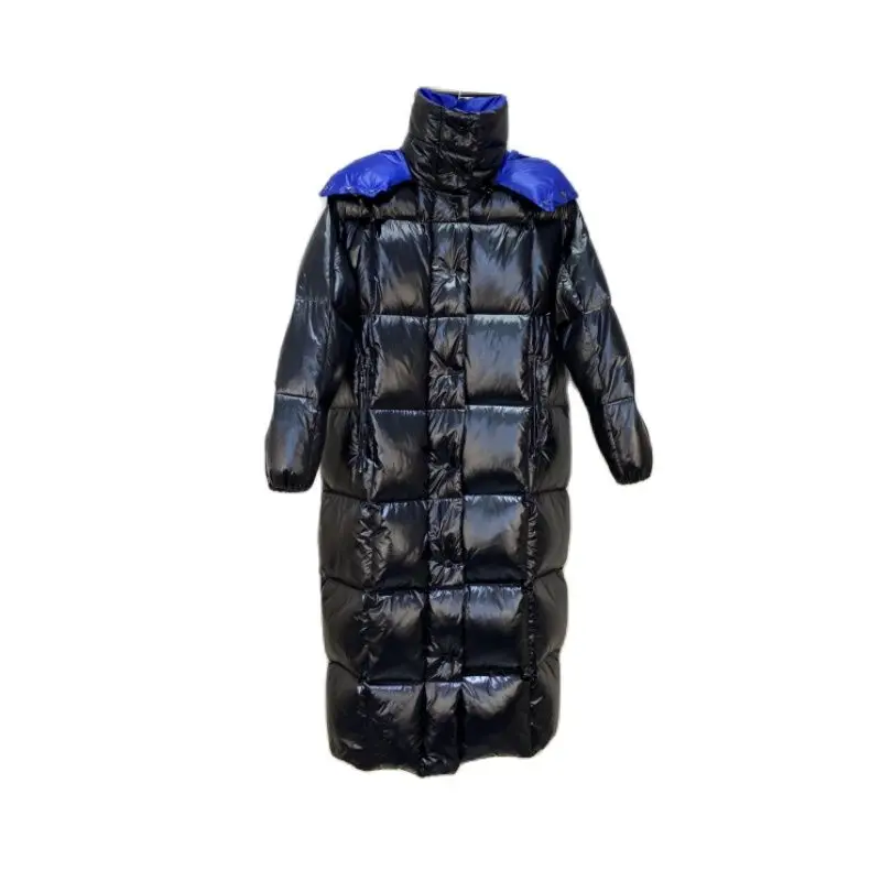 Winter women's super long hooded down jacket Y2K loose parka Lining blue Puffy bread suit leisure Solid color Thermal jacket